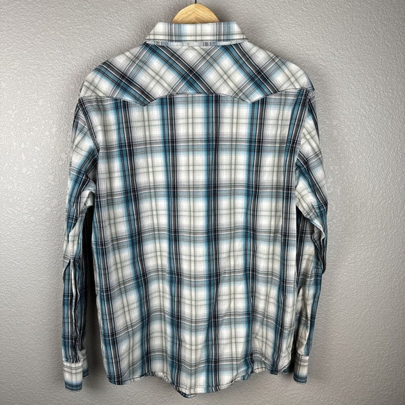 Vintage Wrangler Mens Western Pearl Snap Shirt XL Blue White Plaid Cotton - Picture 6 of 7